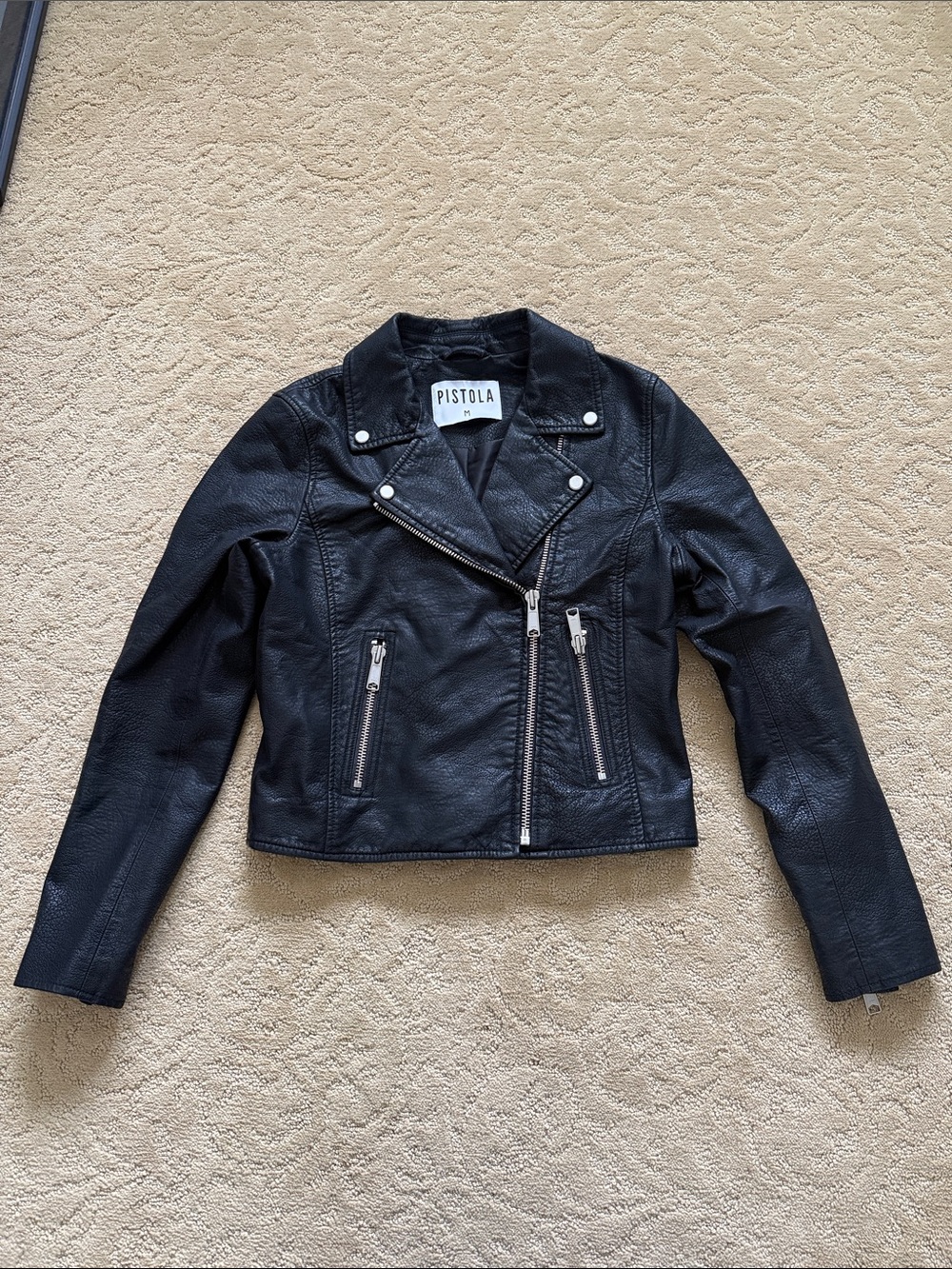 pistola Black Faux Leather Cropped Moto Jacket